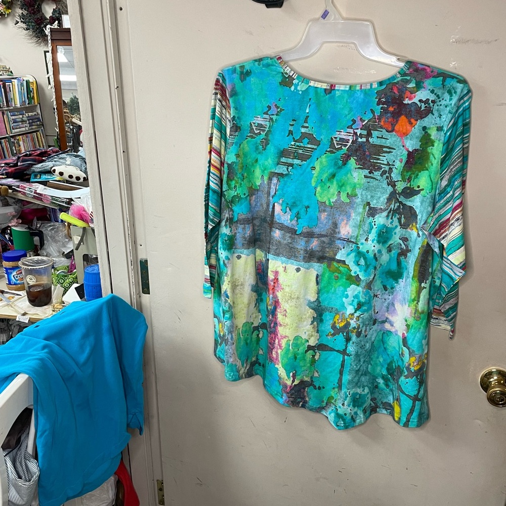 Parsley & Sage plus size, 3/4 sleeve, scoop neck multi color pullover top - Picture 8 of 9